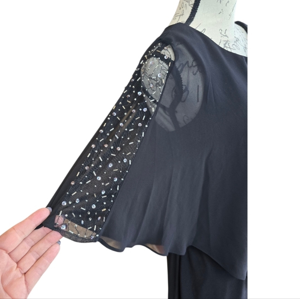 Ignite Evenings Black Chiffon Caped Cocktail Dress 10 - Picture 5 of 10